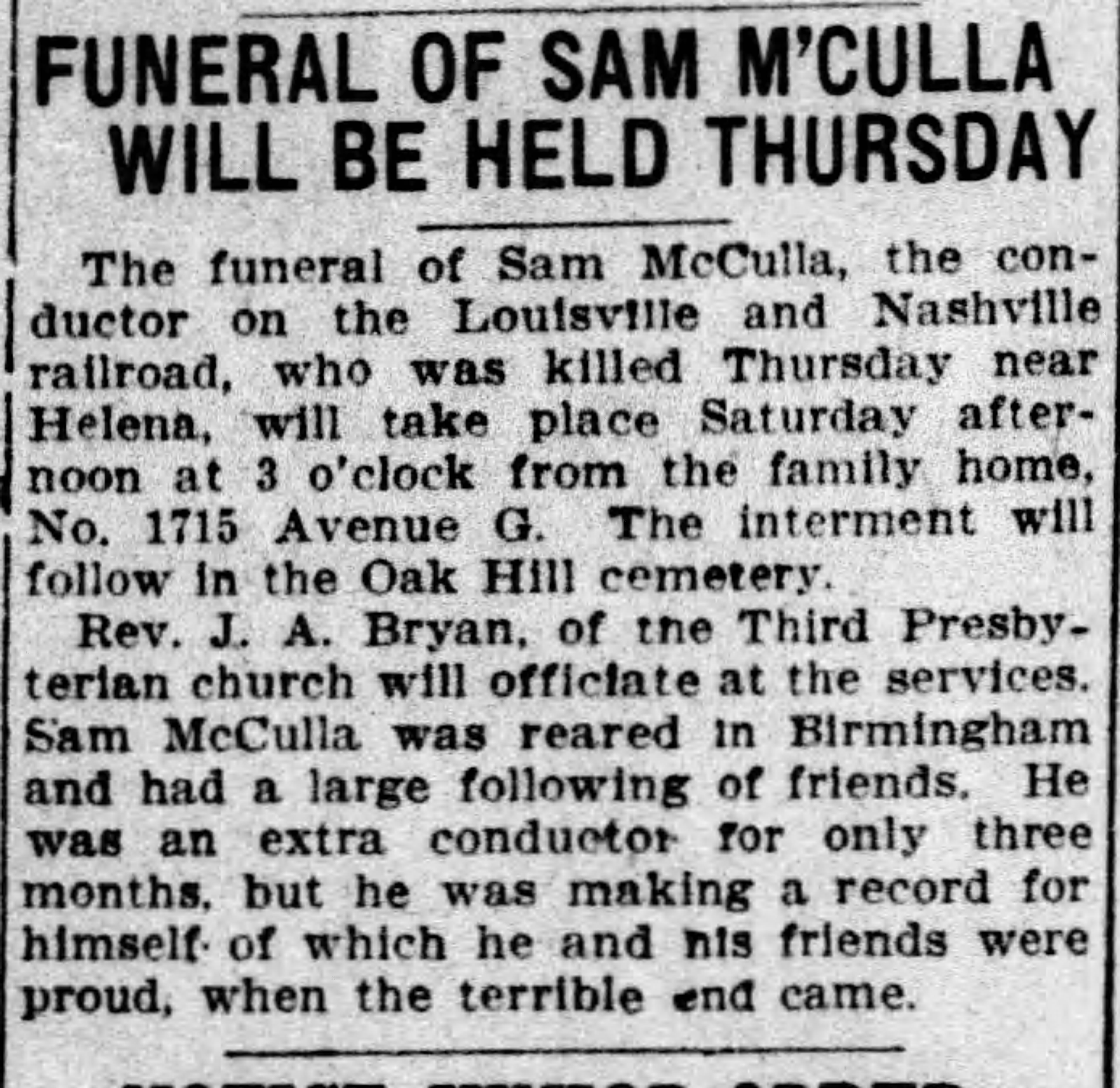 Sam McCulla obituary